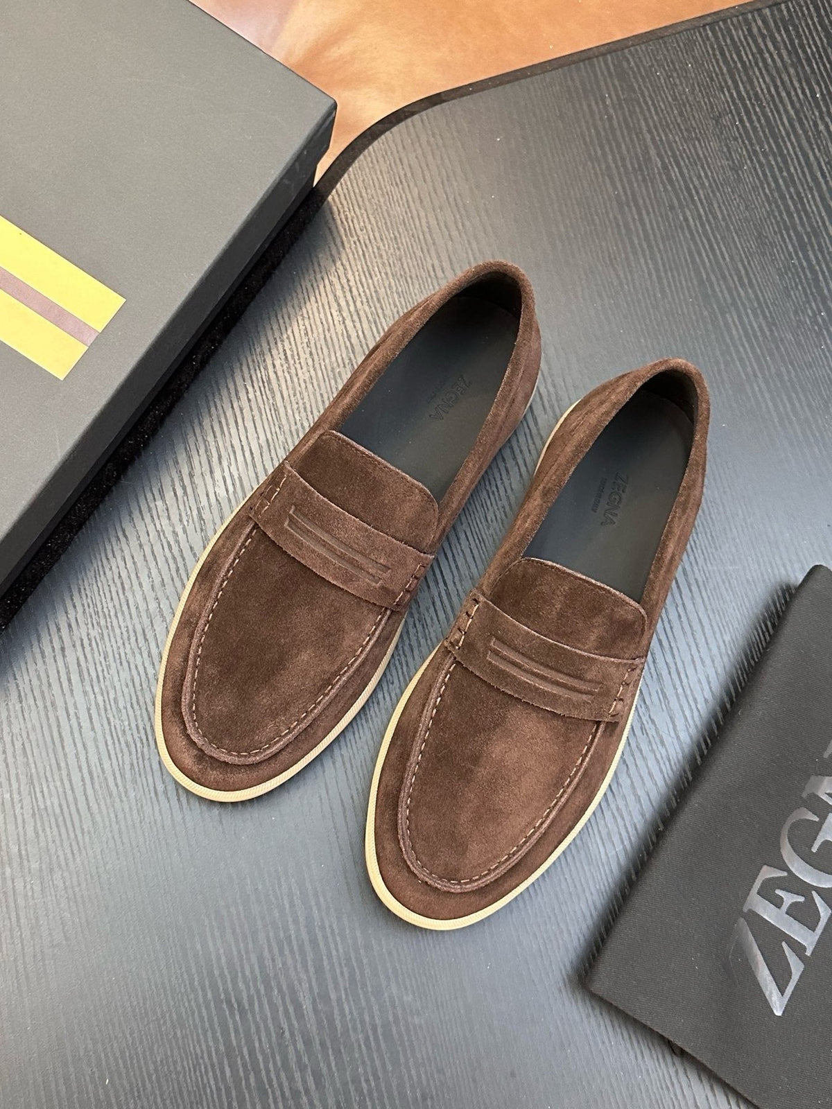 Zegna Suede Slip-On Loafers — front